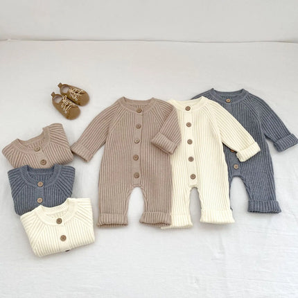 Autumn New Baby Girl Long Sleeve Knit Bodysuit Cotton Toddler Boy Thick Ribbed Jumpsuit Solid Newborn Infant Clothes 0-24M  123