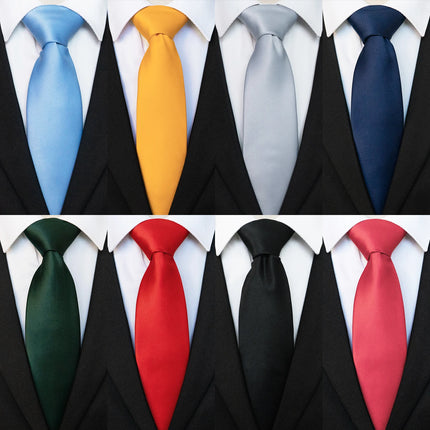 KAMBERFT Classic New 8cm Ties Men's Solid Color Necktie Pink Red Yellow Satin Ties for Man Business Wedding Party Tie Gift