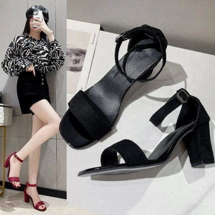 Women's 2026 Summer Fashion Sandals Medium High Heel Outdoor Sandalias Elegant Wedding Shoes Bridal Plus Size 34-40 Buckle Strap