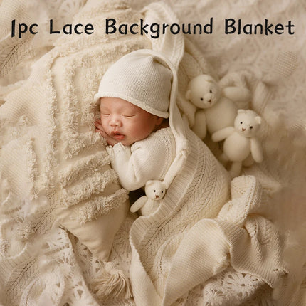 Newborn Photography Clothes 2 Pieces Set Baby Romper Hat Infant Photo Shoot Props Bear Doll Newborn Photography Accessories