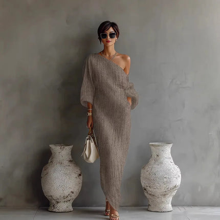 Women Dresses 2026 Spring/Summer New Fashion High-End Long-Sleeved Off Shoulder Mid-Waist Long Dress Women's Clothing Vestidoes