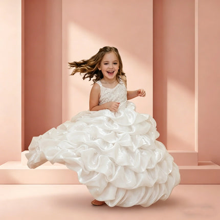 Pink Sequin Multi-layer Pleated Dress Flower Girl Dress Customized Ball Drss Children's Birthday Party First Communion Dress
