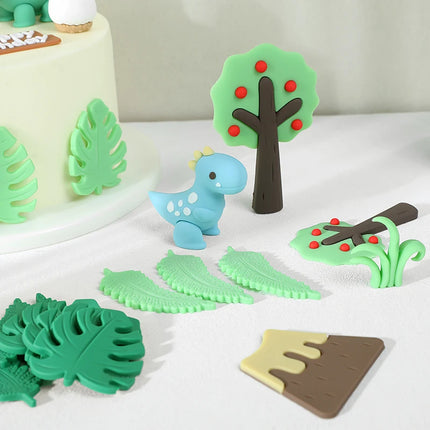Jungle Dinosaur Theme Happy Birthday Cake Toppers Plastic Rubber Girl Boy Birthday Party Cake Decorations Baking Tools Kid Favor