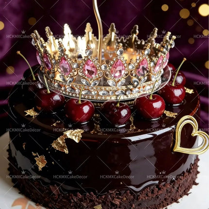 2pcs Pink Crown Birthday Cake Topper Set Gold Happy Birthday Acrylic Cake Decor Rhinestone Queen Tiara Cake Decoration for Women