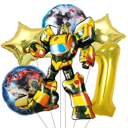 6pcs Transformation Optimus Prime Bumblebee Theme Aluminum Film Digital Balloon Boy Gift Birthday Party Decorations Baby Shower