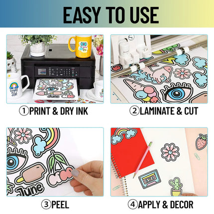 10 Sheets A4 Glossy Vinyl Sticker Sheets 8.3 x 11.7 inch Self-adhesive Waterproof Label Compatible with Inkjet & Laser Printers