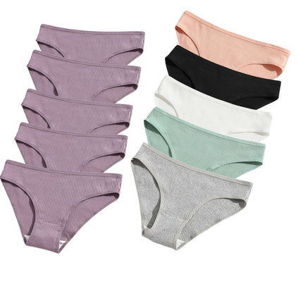 10Pcs/Set Women Cotton Briefs Breathable Panties Low Waist Briefs Sports Solid Soft Skin-Friendly Underwear Daily Wear S-XXL