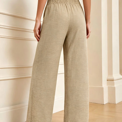 Women's High Waist Wide Leg Pants Elastic Waist Casual Loose Straight Leg Trousers for Daily Office Wear