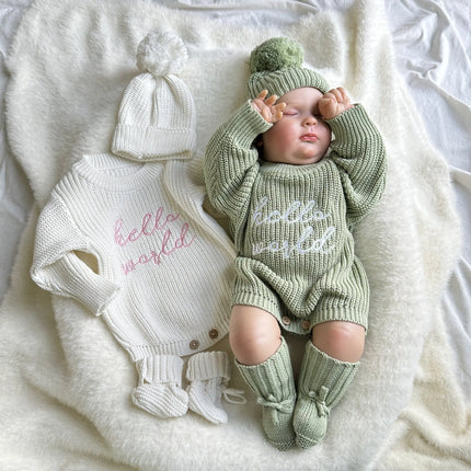 Baby Outfit Hello World Knitting Newborn Photography Romper Hat Baby Sweater Photo Shooting