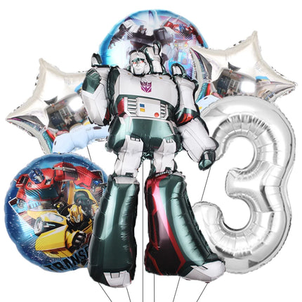6pcs Transformation Optimus Prime Bumblebee Theme Aluminum Film Digital Balloon Boy Gift Birthday Party Decorations Baby Shower