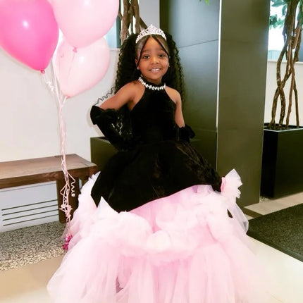 Black & Pink Girl's Birthday Party Dresses Customized Flower Girl Dress for wedding Princess Baby Kids Pageant Gown