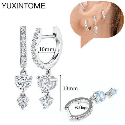 925 Sterling Silver Ear Needle Fashion Hoop Earrings White Crystal Luxury Women's Silver Earrings Wedding Women's Jewelry Gift