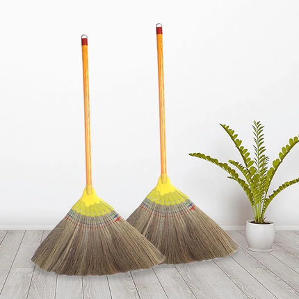 Handmade Thai-style natural broom - Extra-long heavy-duty cleaning broom, non-hair-sticking, suitable for home, event, and cultural decoration - Sturdy Asian grass and wood structure, soft cleaning tool