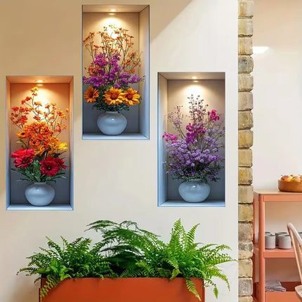 3D Imitation Wall Painting Realistic Vase Self-adhesive Wall Stickers Home Decoration for Living Room Bedroom Wall Art Decals