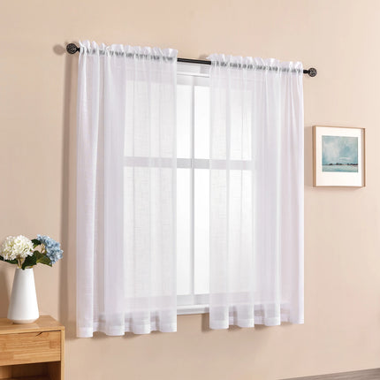 White Short Linen Sheer Curtains for Kitchen Tulle Living Room Bedroom Curtains for Window Treatments Cortina 1pc Modern Drapes