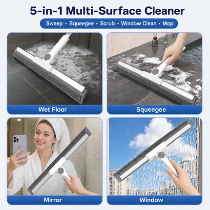 Joybos 2-Pack Floor Squeegee Cleaning Set, 7-in-1 Multi-Surface Rubber Broom with 4-Section Adjustable Handles, Dual-Sided Bristle & Squeegee Blades for Wet/Dry Floors, Windows, Pet Hair, Bathroom, Garage & Patio
