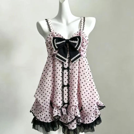 Japanese Style Sweet Lace Bow Kawaii Lolita Dress Women Vintage Ruffles Cake Dresses Harajuku Y2k Slim Bandage Dress 2026 Summer
