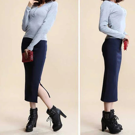 Summer Women Black Skirts Sexy Chic Pencil Skirts 2025 Slim Fit Female Faldas Wool Rib Knit Long Package Hip Split Waist Skirt