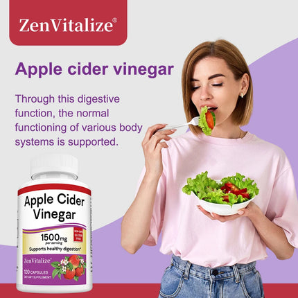 Apple Cider Vinegar Capsules, 1500mg, 120 Capsules, Non-GMO, Gluten Free Supplement, Support Digestive Health