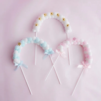 Colorful Archway Cake Topper Flags Fuzzy Ball Birthday Wedding Cupcake Toppers Party Baby Shower Cake Decor DIY