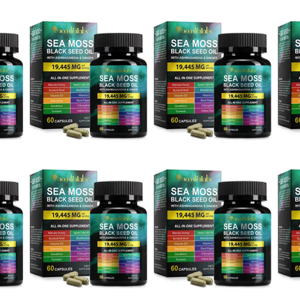 Acentialabs Sea Moss Black Seed Oil Capsules with Ashwagandha Vitamin C and Vitamin D3 Immune Energy & Detox Support 60 Capsules