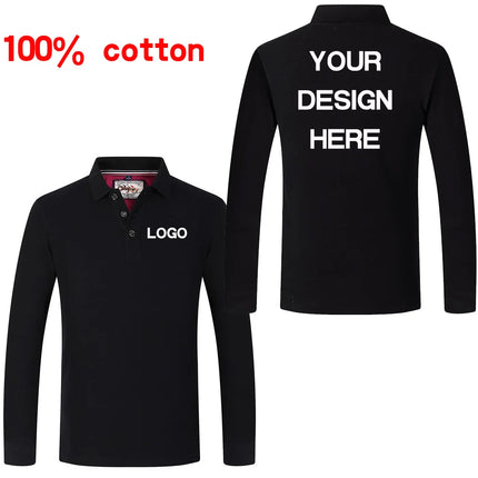 100% Cotton DIY Solid Color Men's Sports Polo Shirt Custom Logo Print Embroidery Your Design Long Sleeve Clothing