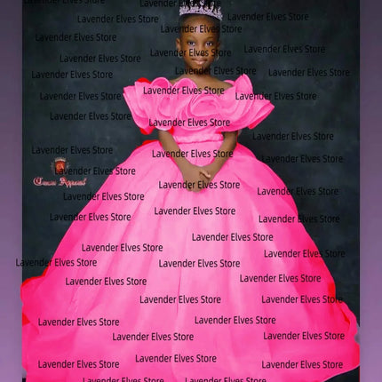 Pink Kids Birthday Dresses Customized Flower Girl Dresses Off the Shoulder Ruffles Tiered Tulle Ball Gowns for Wedding
