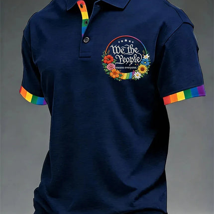 Men's Solid-Color Summer Casual Breathable Polo Shirt Rainbow Collar Fashion Polo Shirt Men's Striped Short-Sleeve Shirt