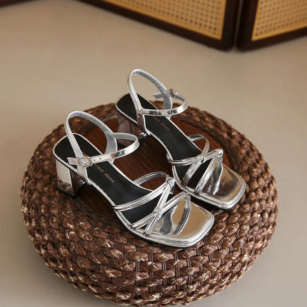 Fashion High-heeled Sandals for Women 2025 Summer New Simple Temperament Thick Heel Square Toe Office Dress Sandals for Women