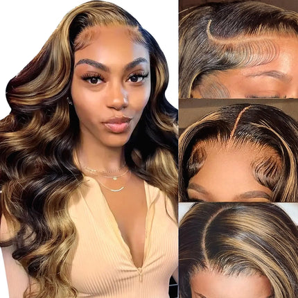 26Inch Ombre Lace Front Wig Human Hair 1B/30 Highlight Body Wave Lace Front Wigs Human Hair Pre Plucked 13x4 Hd Lace Frontal Colored Glueless Wigs Human Hair 200% Density