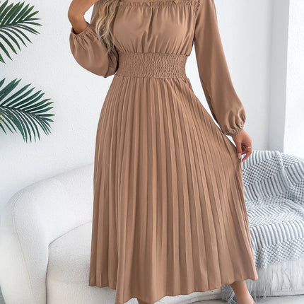 Elegant Dresses Women 2026 Autumn Winter Casual Solid Color High Waist Long Sleeve Maxi Dress Khaki Green Blue Woman Clothing