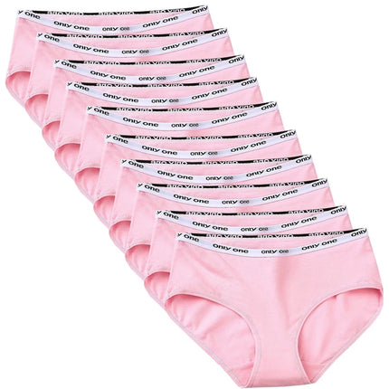 10pcs Pure Cotton Mid Waist Briefs Womens Sexy Basic Type Panties Girls Comfort Underpants Female Sport Underwears Lady Pantys