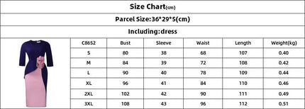 Elegant Colorblock Bodycon Dress for Women V Neck Half Sleeves 3D Flower Formal Office Lady Causal Church Formal Events Gowns