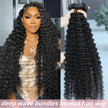 15A Human Hair Bundles 28 30 32 Inch  Deep Wave Bundles Human Hair Unprocessed Brazilian Virgin Deep Curly Weave 4 Bundle