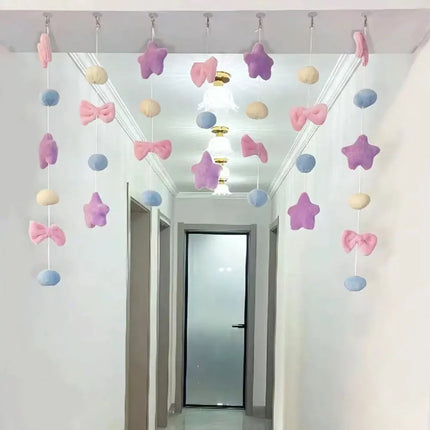 Bow Heart Shaped Curtain Partition Romantic Pink Tassel Door Curtain Living Room Divider String Partition Window Valance Decor