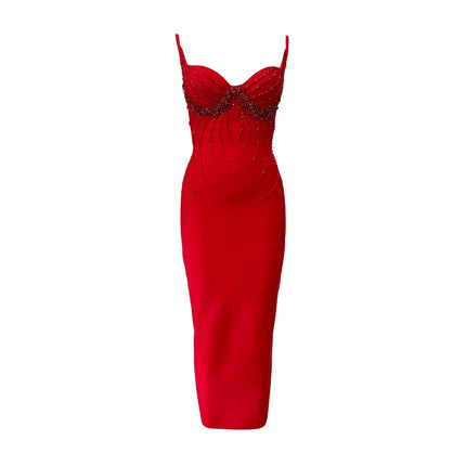 Women Sexy Beading Spaghetti Strap Bandage Dress Bodycon Clothes Club Party Celebrity Elegant Dresses