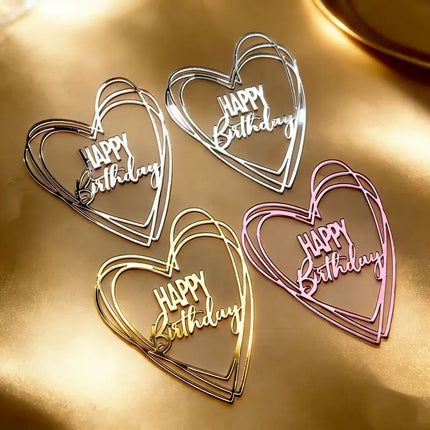 New Side Happy Birthday Cake Toppers Decoration Gold Acrylic Kids Birthday Party Cake Topper for Baby Shower Gift Baking Supplie