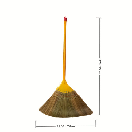 Handmade Thai-style natural broom - Extra-long heavy-duty cleaning broom, non-hair-sticking, suitable for home, event, and cultural decoration - Sturdy Asian grass and wood structure, soft cleaning tool