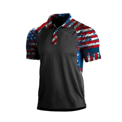 American Flag Pattern Polo Shirt For Men Colorful 3D Printed T-Shirts Outdoor Fashion Casual Sport Loose Street Lapel Tops Tees