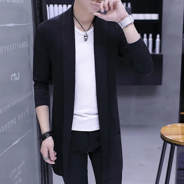 Hot Sale Sweater Men's Long Knit Sweater Jackets Solid Color Sweatercoat