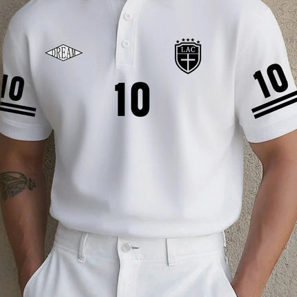 European and American Adult Men's Sports Number 10 Printed Lapel Short Sleeved Polo Shirt