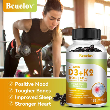 Vitamin D3 5000IU & Vitamin K2 600mg Capsules, Boost Calcium Absorption, Bone, Joint, Dental, Heart & Immune System Support