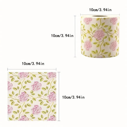 1 Roll Rose Printed Toilet Paper, Bamboo & Wood Pulp Creative Printed Roll Tissue for Home Bathroom