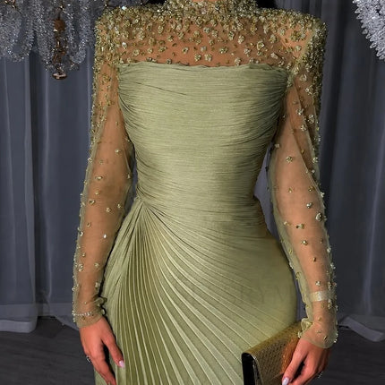 SESSRYMNIR Women'S Formal Evening Gowns Customize Scoop Neck Beading Luxury Evening Dresses Long Sleeves Straight Floor-Length