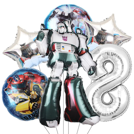 6pcs Transformation Optimus Prime Bumblebee Theme Aluminum Film Digital Balloon Boy Gift Birthday Party Decorations Baby Shower