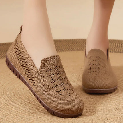 Basic 2025 Spring and Autumn Women's Mesh Perforated Flat Shoes Breathable Soft Soled Women's Work Shoes Ladies Shoes