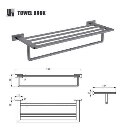 Gunmetal Stainless Steel Bathroom Hardware Towel Rack Toilet Paper Holder,Toilet Brush,Robe Hook Towel Bar Holder Grey Stainless