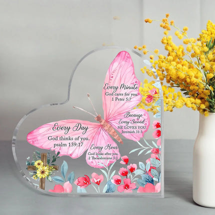 Christian Gifts Religious Gifts Scripture Gifts for Women Bible Verse Inspirational Heart-Shaped Acrylic Desk Decor Perfect