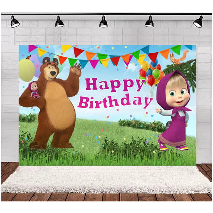 Children's Birthday Theme Party Decoration Backdrop Girl and Bear Birthday Party Decor Banner Baby Baptism Party Supplies Gift