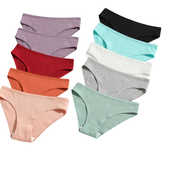 10Pcs/Set Women Cotton Briefs Breathable Panties Low Waist Briefs Sports Solid Soft Skin-Friendly Underwear Daily Wear S-XXL